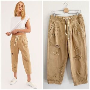 Free People Mixed Up Distressed Utility Jeans